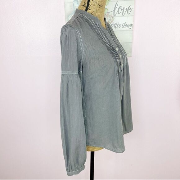 Converse One Star Striped Puntuck Pleat Henley Blouse Gray Medium Long Sleeve - Picture 3 of 11